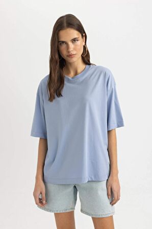 DeFacto Oversize Fit Bisiklet Yaka Penye Basic Kısa Kollu Tişört C0099AX24SMBE305