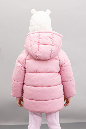 Kız Bebek Su İtici Çift Taraflı Polar Astarlı Cep İçi Polarlı Kapüşonlu Şişme Mont
