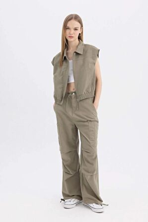 DeFacto Coool Paraşüt Gabardin Pantolon Beli Bağcıklı Cepli Geniş Bol Paça A6975AX24SMGN497