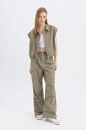 DeFacto Coool Paraşüt Gabardin Pantolon Beli Bağcıklı Cepli Geniş Bol Paça A6975AX24SMGN497