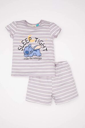 DeFacto Kız Bebek Disney Lilo & Stitch Kısa Kollu Şortlu Penye Pijama Takımı C3478A524HSPR247