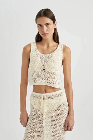DeFacto Regular Fit Triko Ajurlu Kolsuz Plaj Üstü-Fall in Love B6887AX24SMER103