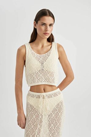 DeFacto Regular Fit Triko Ajurlu Kolsuz Plaj Üstü-Fall in Love B6887AX24SMER103