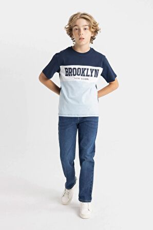 DeFacto Erkek Çocuk Bisiklet Yaka Renk Bloklu Baskılı Kısa Kollu Tişört C4694A824SMNV147