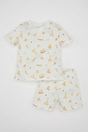 Erkek Bebek Pijama Takım Safari Desenli Penye Kısa Kollu Üst Beli Lastikli Şort Alt