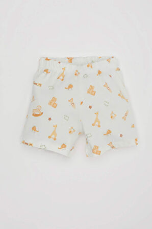 Erkek Bebek Pijama Takım Safari Desenli Penye Kısa Kollu Üst Beli Lastikli Şort Alt