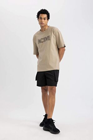 DeFactoFit Oversize Geniş Kalıp Kargo Cepli Dokuma Sporcu Şort C1530AX24SMBK81