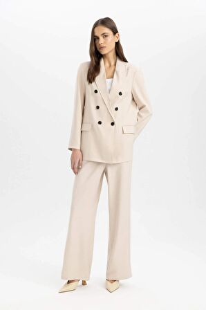 DeFacto Wide Leg Viskon Kumaş Pantolon Geniş Bol Paça Cepli Yüksek Bel Basic Düz Uzun Boy Yan Şerit Detaylı C6276AX24SMBG722