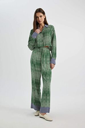 DeFacto Wide Leg Maroken Kumaş Pantolon Geniş Bol Paça Desenli Yüksek Bel Uzun Boy C6194AX24SMGN500