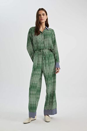 DeFacto Wide Leg Maroken Kumaş Pantolon Geniş Bol Paça Desenli Yüksek Bel Uzun Boy C6194AX24SMGN500