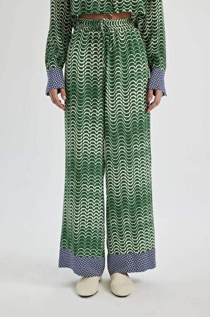 DeFacto Wide Leg Maroken Kumaş Pantolon Geniş Bol Paça Desenli Yüksek Bel Uzun Boy C6194AX24SMGN500