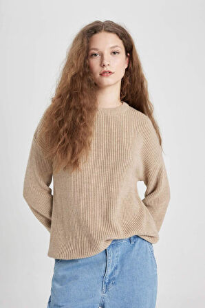 DeFacto Regular Fit Bisiklet Yaka Basic Kazak H6905AZ24WNBG779