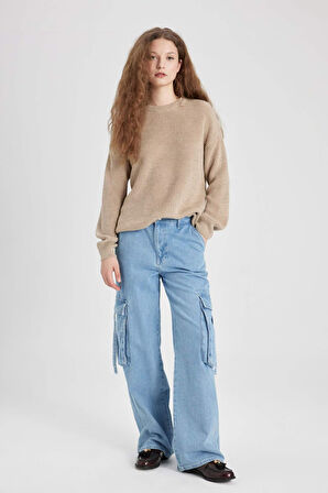 DeFacto Regular Fit Bisiklet Yaka Basic Kazak H6905AZ24WNBG779