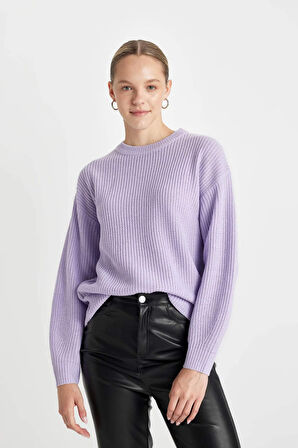 Regular Fit Bisiklet Yaka Triko Basic Kazak