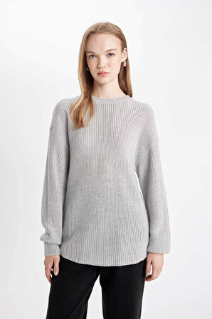 DeFacto Regular Fit Bisiklet Yaka Triko Basic Kazak H6905AZ24WNGR253