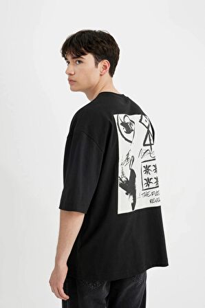 DeFacto Loose Fit Bisiklet Yaka Sırt Baskılı Kısa Kollu Tişört C1868AX24SMBK81