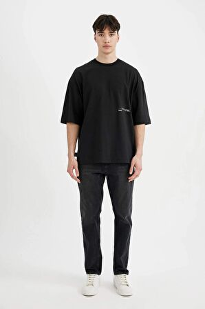 DeFacto Loose Fit Bisiklet Yaka Sırt Baskılı Kısa Kollu Tişört C1868AX24SMBK81
