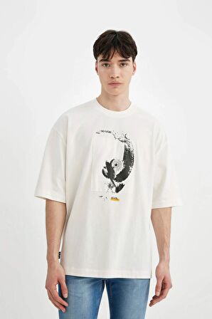 DeFacto Loose Fit Bisiklet Yaka Baskılı Kısa Kollu Tişört C1869AX24SMER105