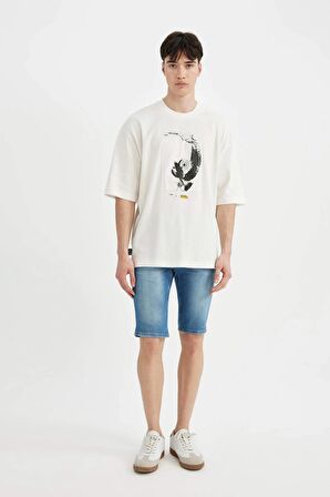 DeFacto Loose Fit Bisiklet Yaka Baskılı Kısa Kollu Tişört C1869AX24SMER105