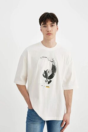 DeFacto Loose Fit Bisiklet Yaka Baskılı Kısa Kollu Tişört C1869AX24SMER105