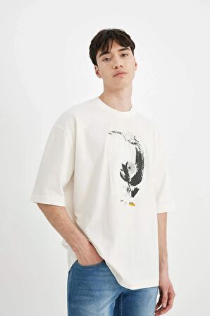 DeFacto Loose Fit Bisiklet Yaka Baskılı Kısa Kollu Tişört C1869AX24SMER105