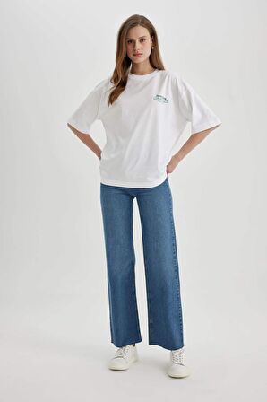 DeFacto Oversize Fit Bisiklet Yaka Baskılı Kısa Kollu Tişört C7458AX24SMWT34