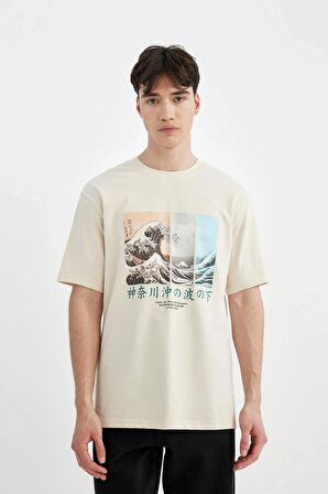 DeFacto Art Hokusai Regular Fit Bisiklet Yaka Kısa Kollu Tişört C2164AX24SMBG700