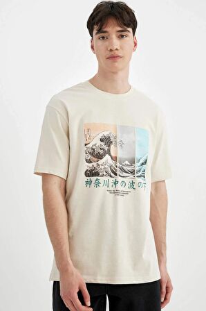 DeFacto Art Hokusai Regular Fit Bisiklet Yaka Kısa Kollu Tişört C2164AX24SMBG700