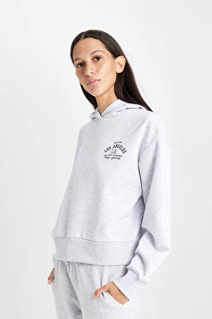 DeFacto Regular Fit Kapüşonlu Baskılı Kalın Sweatshirt D6720AX24WNGR93