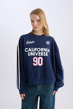 DeFacto Coool Oversize Geniş Kalıp Bisiklet Yaka Sırt Baskılı Kalın Sweatshirt D5961AX24WNNV241