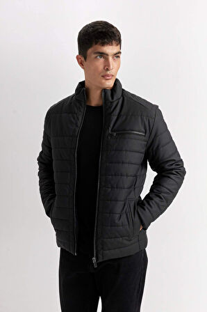 DeFacto Su İtici Slim Fit Suni Deri Mont Dar Kesim Dik Yaka Fermuarlı Cepli B3568AX25SPBK27