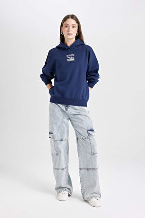 DeFacto Coool Oversize Geniş Kalıp Kapüşonlu Baskılı Sweatshirt D6885AX24WNNV241