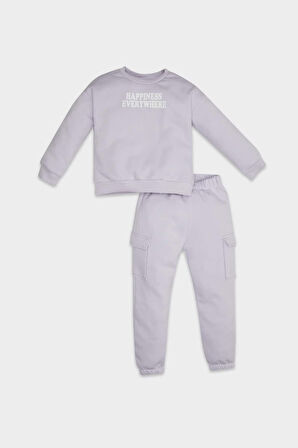 DeFacto Kız Bebek 2'li Takım Baskılı Kalın Sweatshirt Beli Lastikli Jogger Eşofman Altı D6206A5NSPR305