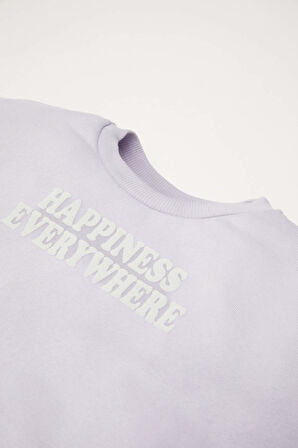 Kız Bebek 2'li Takım Baskılı Kalın Sweatshirt Beli Lastikli Jogger Eşofman Altı