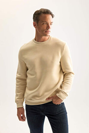 DeFacto 3 İplik Pamuklu Şardonlu İçi Polarlı Regular Fit Bisiklet Yaka Kalın Sweatshirt D7876AXNSBG155