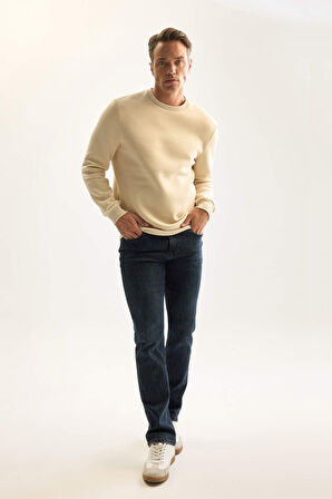 DeFacto 3 İplik Pamuklu Şardonlu İçi Polarlı Regular Fit Bisiklet Yaka Kalın Sweatshirt D7876AXNSBG155