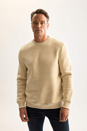DeFacto 3 İplik Pamuklu Şardonlu İçi Polarlı Regular Fit Bisiklet Yaka Kalın Sweatshirt D7876AXNSBG155