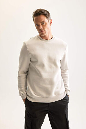 DeFacto 3 İplik Pamuklu Şardonlu İçi Polarlı Regular Fit Bisiklet Yaka Kalın Sweatshirt D7876AXNSGR184