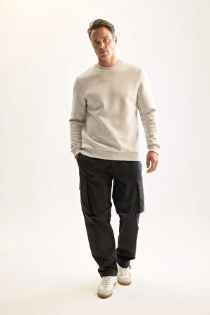 DeFacto 3 İplik Pamuklu Şardonlu İçi Polarlı Regular Fit Bisiklet Yaka Kalın Sweatshirt D7876AXNSGR184