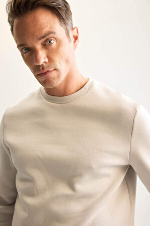 DeFacto 3 İplik Pamuklu Şardonlu İçi Polarlı Regular Fit Bisiklet Yaka Kalın Sweatshirt D7876AXNSGR184