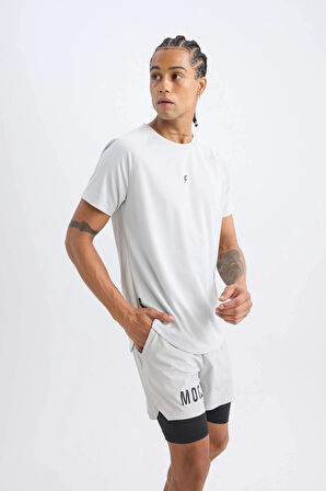 Defacto V2887 Gri DeFactoFit Slim Fit Dar Kesim Bisiklet Yaka Baskılı Sporcu Kısa Kollu Tişört