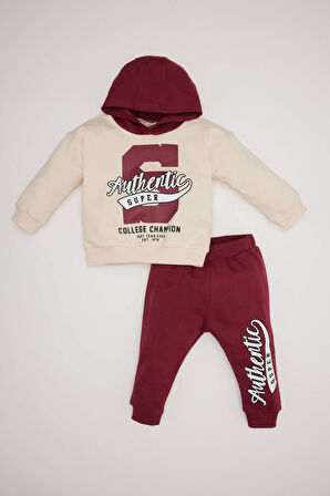 DeFacto Erkek Bebek 2'li Takım Kapüşonlu Baskılı Sweatshirt Beli Lastikli Eşofman Altı D7692A524WNBR285