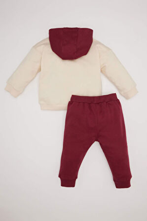 DeFacto Erkek Bebek 2'li Takım Kapüşonlu Baskılı Sweatshirt Beli Lastikli Eşofman Altı D7692A524WNBR285