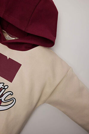 DeFacto Erkek Bebek 2'li Takım Kapüşonlu Baskılı Sweatshirt Beli Lastikli Eşofman Altı D7692A524WNBR285