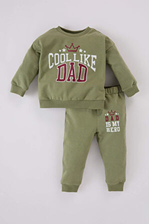 Erkek Bebek 2'li Takım Bisiklet Yaka Baskılı Sweatshirt Beli Lastikli Alt