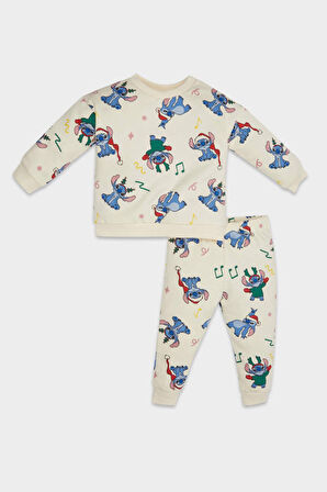 DeFacto Kız Bebek 2'li Takım Disney Lilo & Stitch Bisiklet Yaka Sweatshirt Beli Lastikli Eşofman Altı D6704A524WNBG744