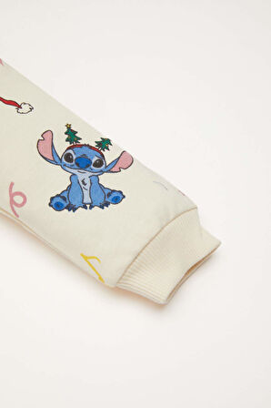DeFacto Kız Bebek 2'li Takım Disney Lilo & Stitch Bisiklet Yaka Sweatshirt Beli Lastikli Eşofman Altı D6704A524WNBG744