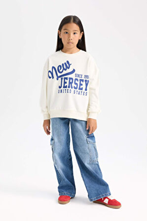 DeFacto Kız Çocuk Relax Fit Bisiklet Yaka Baskılı Sweatshirt D6615A824AUER99