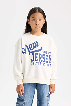 DeFacto Kız Çocuk Relax Fit Bisiklet Yaka Baskılı Sweatshirt D6615A824AUER99