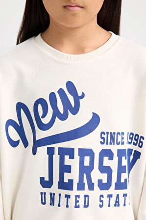 DeFacto Kız Çocuk Relax Fit Bisiklet Yaka Baskılı Sweatshirt D6615A824AUER99